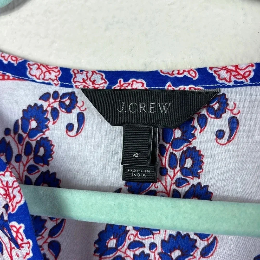 J. Crew French Country Peasant Red White Blue Paisley V-neck Top Blouse size 4 - Picture 5 of 10